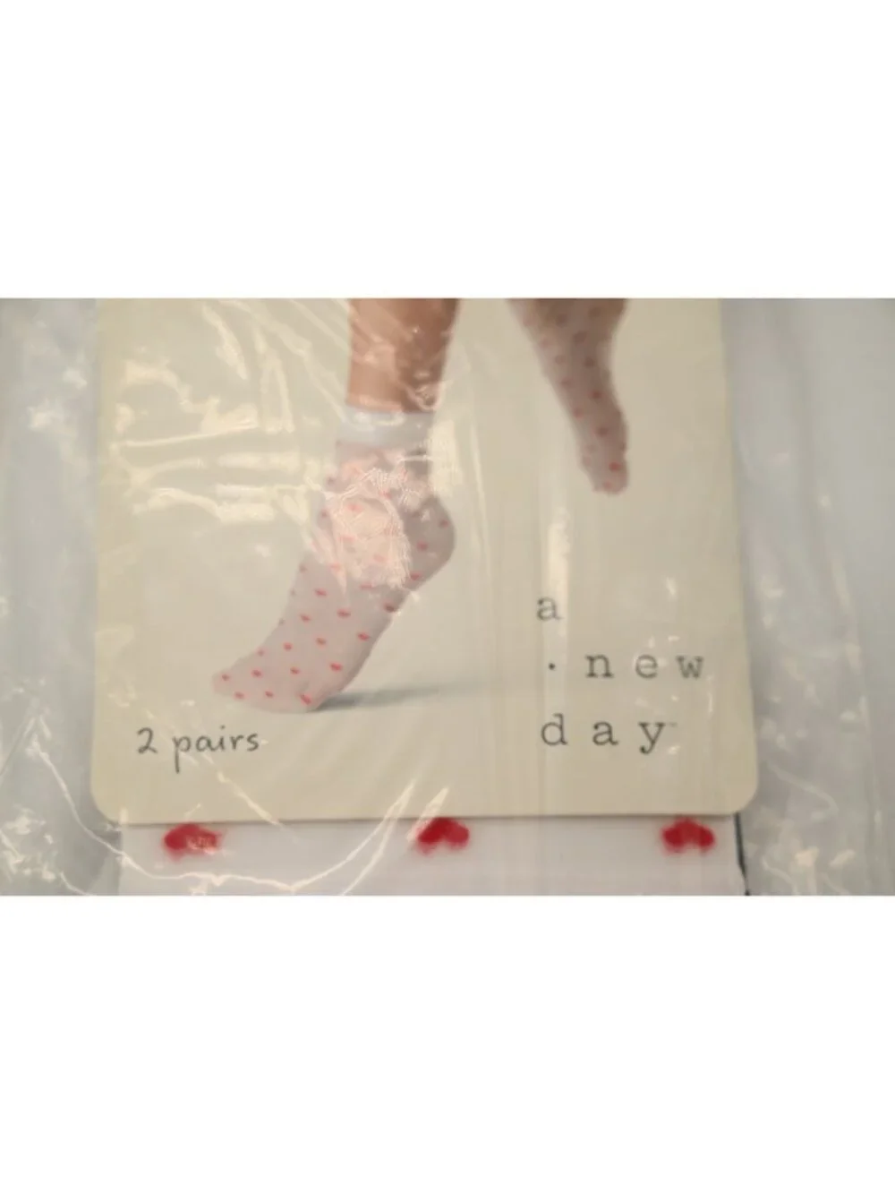 NIP A New Day Fashion Anklets 2 Pairs One Size Black White Heart Print Everyday